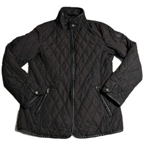 Lauren Ralph Lauren Quilted Jacket Womens Medium Black Zip Belted